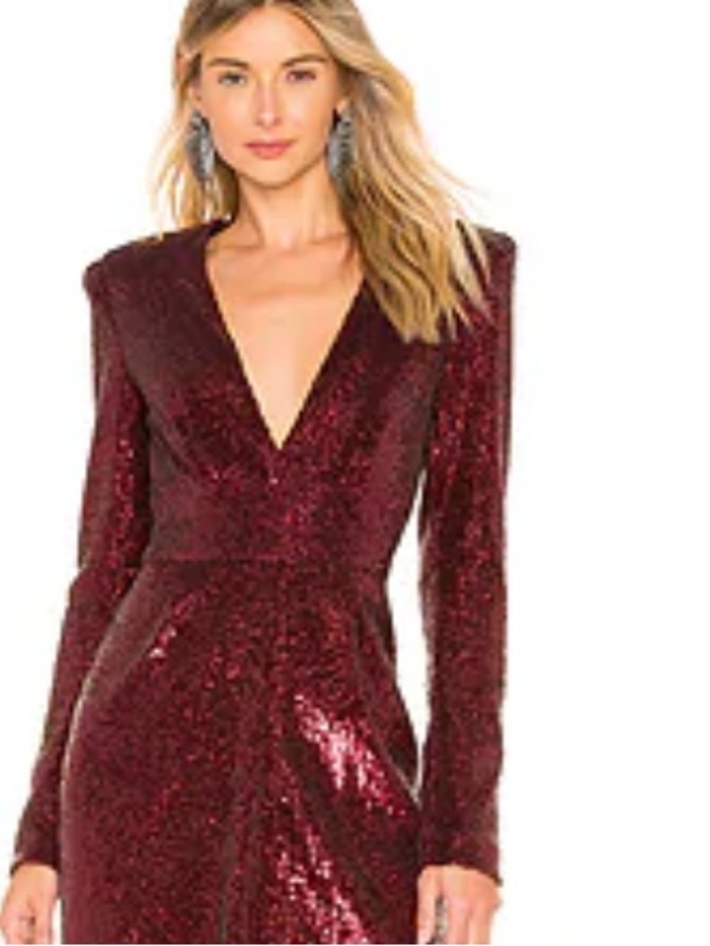 Alexia Admor Burgundy Sequin Long-Sleeve V-Neck Dress - Picture 3 of 8